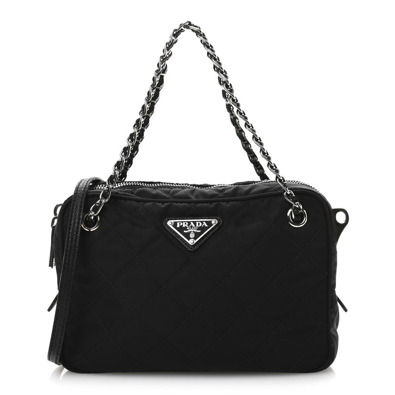  Prada Nylon Tessuto Impuntu Quilted Bandoliera Crossbody Bag Black