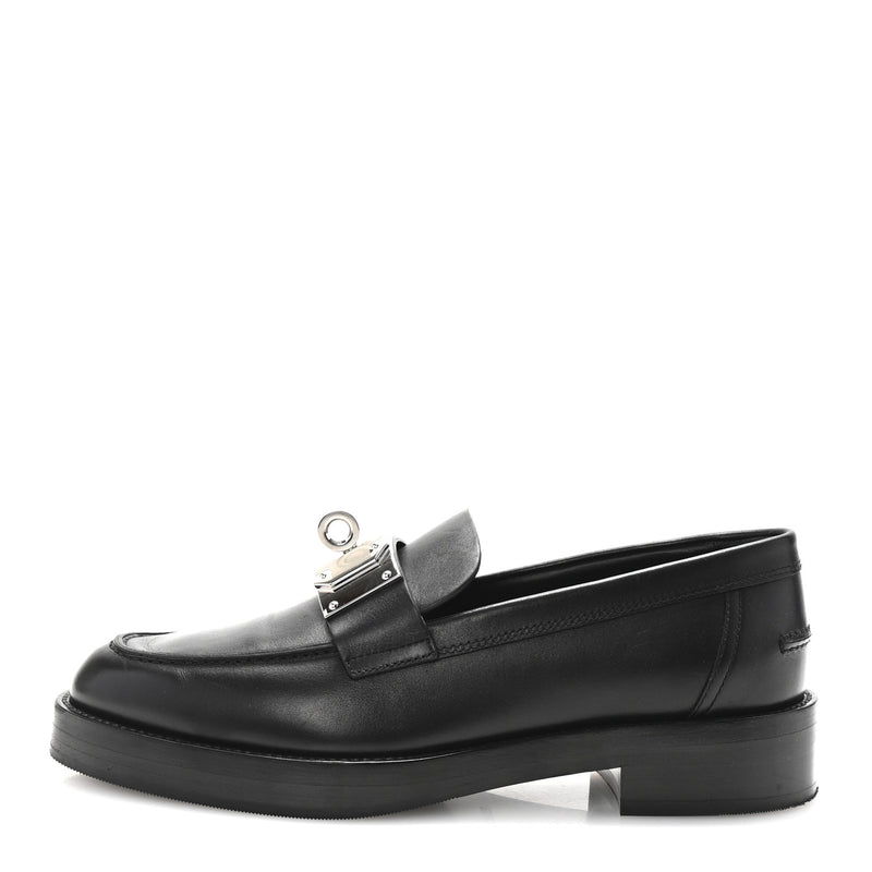  Hermes Calfskin Womens Hot Loafer 38 Black