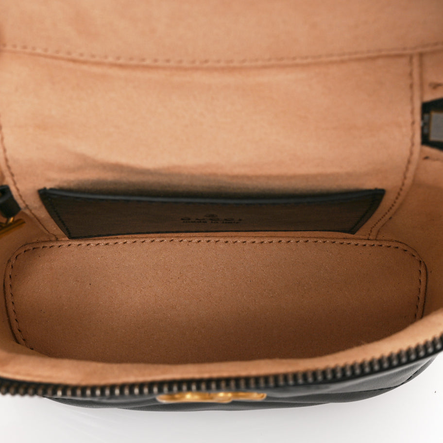 Gucci Calfskin Matelasse Chevron Mini GG Marmont Top Handle Bag Black Image 5