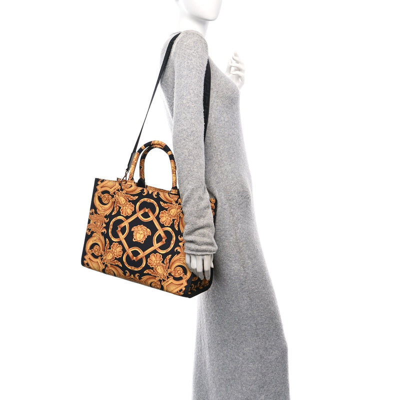  Versace Canvas Baroque Print Medusa Large Tote Black