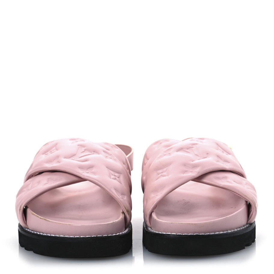 Louis Vuitton Lambskin Monogram Embossed Paseo Flat Comfort Sandals Rose Clair Image 3