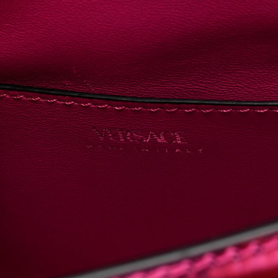 Versace Patent Calfskin Mini La Medusa Chain Top Handle Bag Fuchsia Image 6