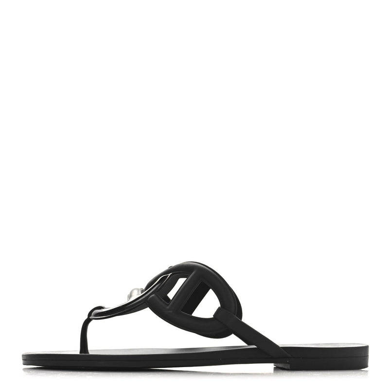  Hermes Rubber Womens Egerie Sandals 37 Black