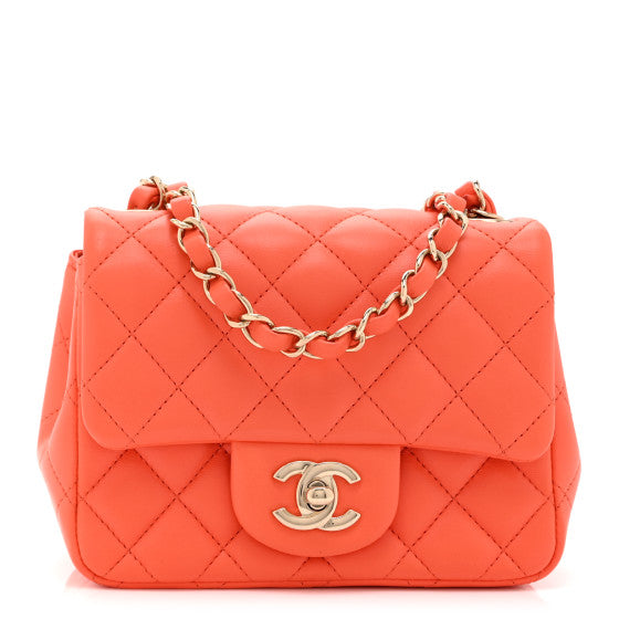  Chanel Lambskin Quilted Mini Square Flap Orange