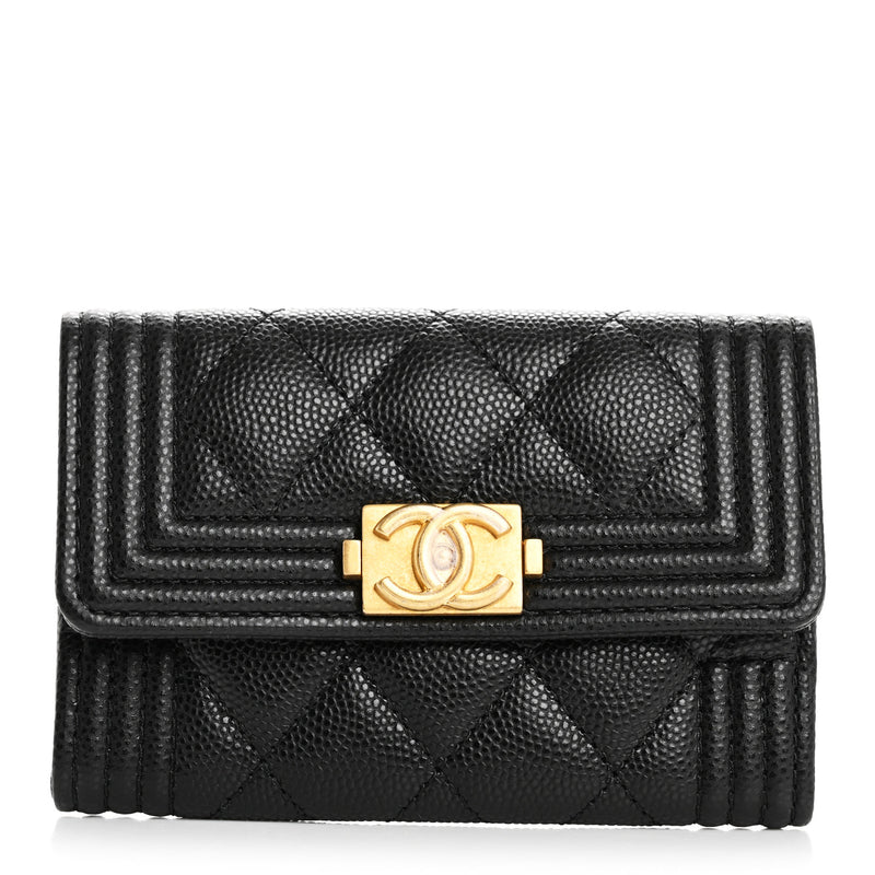  Chanel Caviar Quilted Boy Flap Card Holder Black