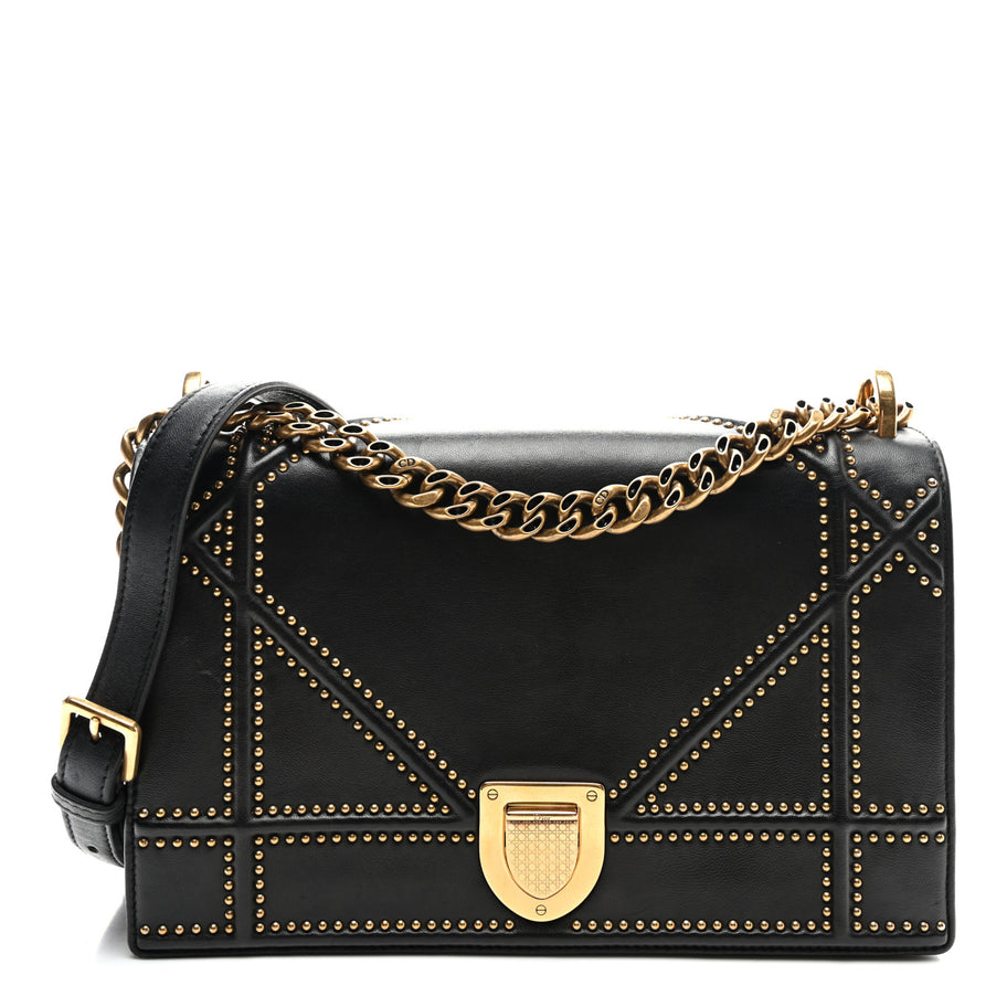 Christian Dior Lambskin Studded Medium Diorama Flap Bag Black Image 1