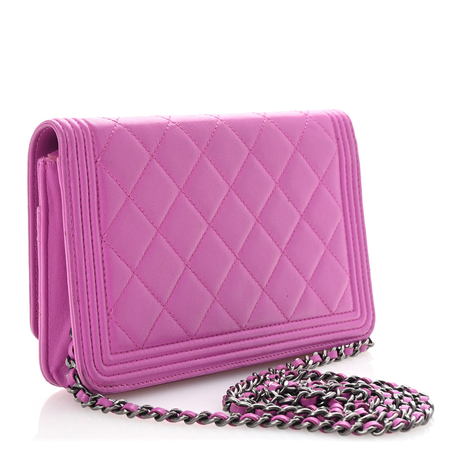 Chanel Lambskin Quilted Boy Wallet On Chain WOC Purple Image 3