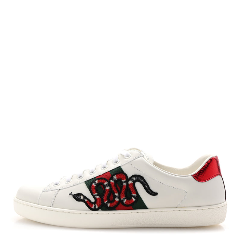  Gucci Calfskin Ayers Kingsnake Embroidered Mens Ace Sneakers 8 Green Red