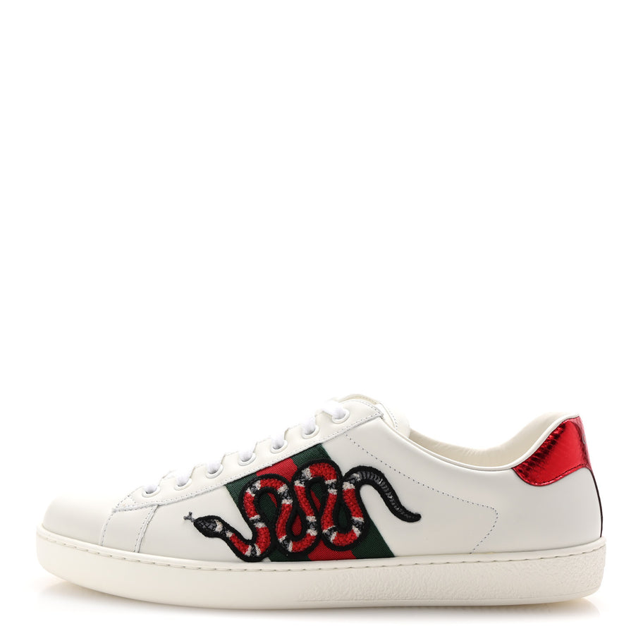 Gucci Calfskin Ayers Kingsnake Embroidered Mens Ace Sneakers 8 Green Red Image 1
