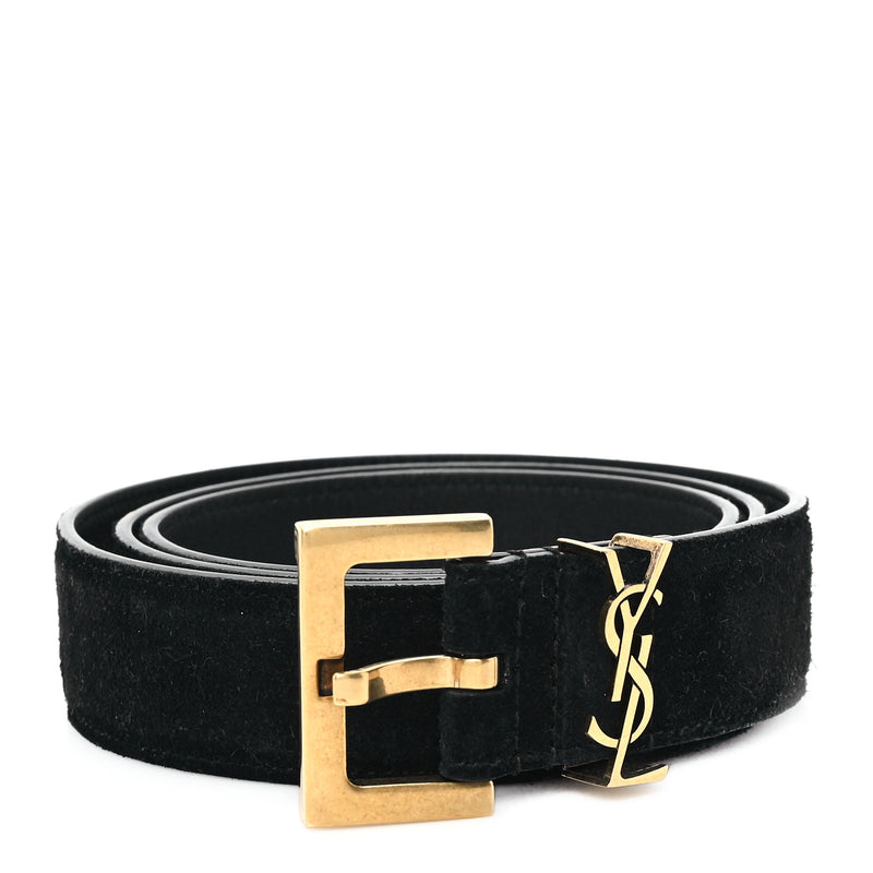  Saint Laurent Suede Calfskin Monogram Square Buckle Belt 90 36 Black