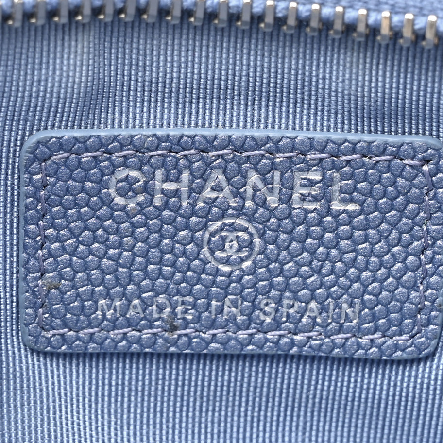 Chanel Caviar Chevron Quilted Small Vintage Mademoiselle Cosmetic Case Blue Image 6