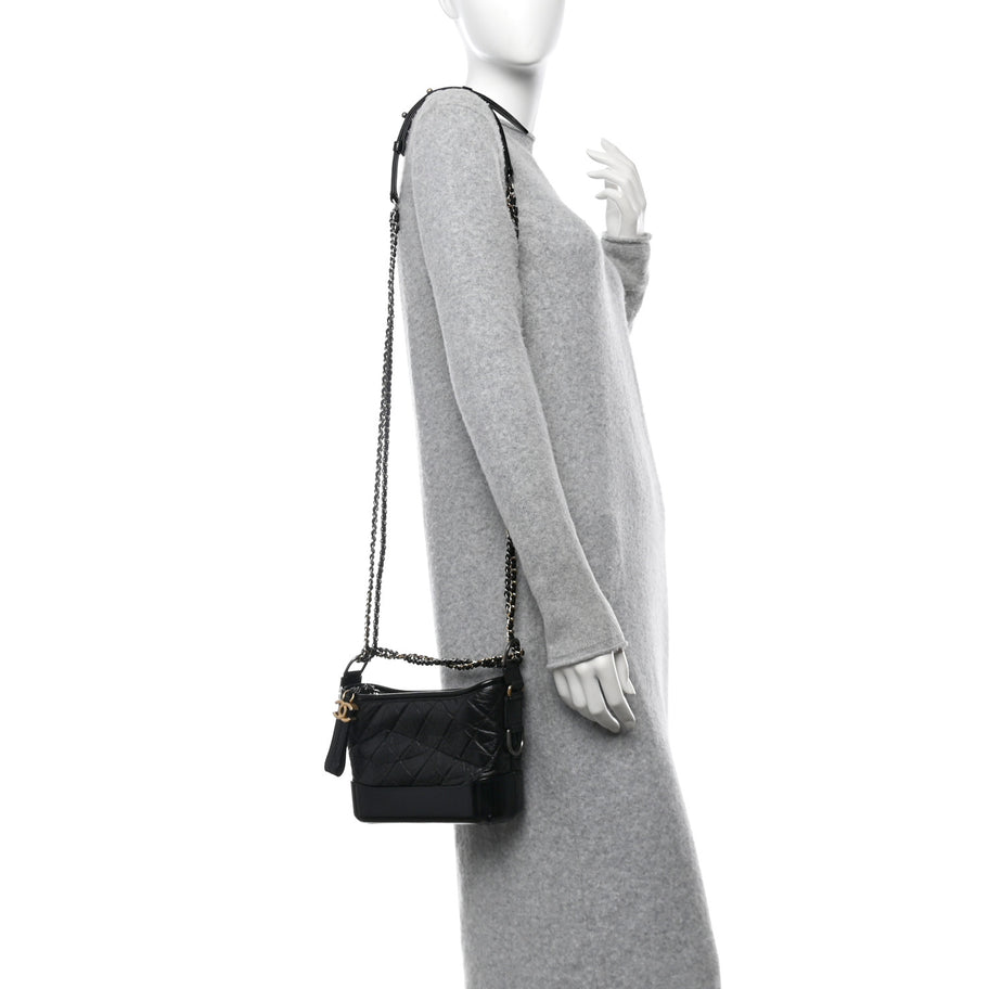 Chanel Aged Calfskin Quilted Small Gabrielle Hobo Black Image 2