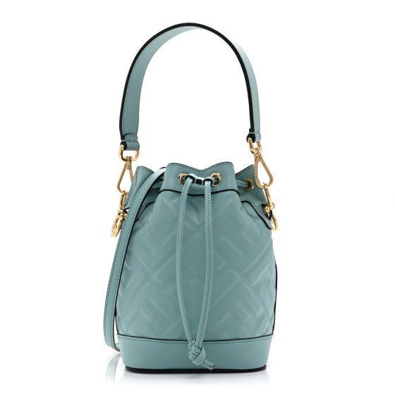  Fendi Vitello Liberty F is FF 1974 Embossed Mini Mon Tresor Bucket Bag Light Blue