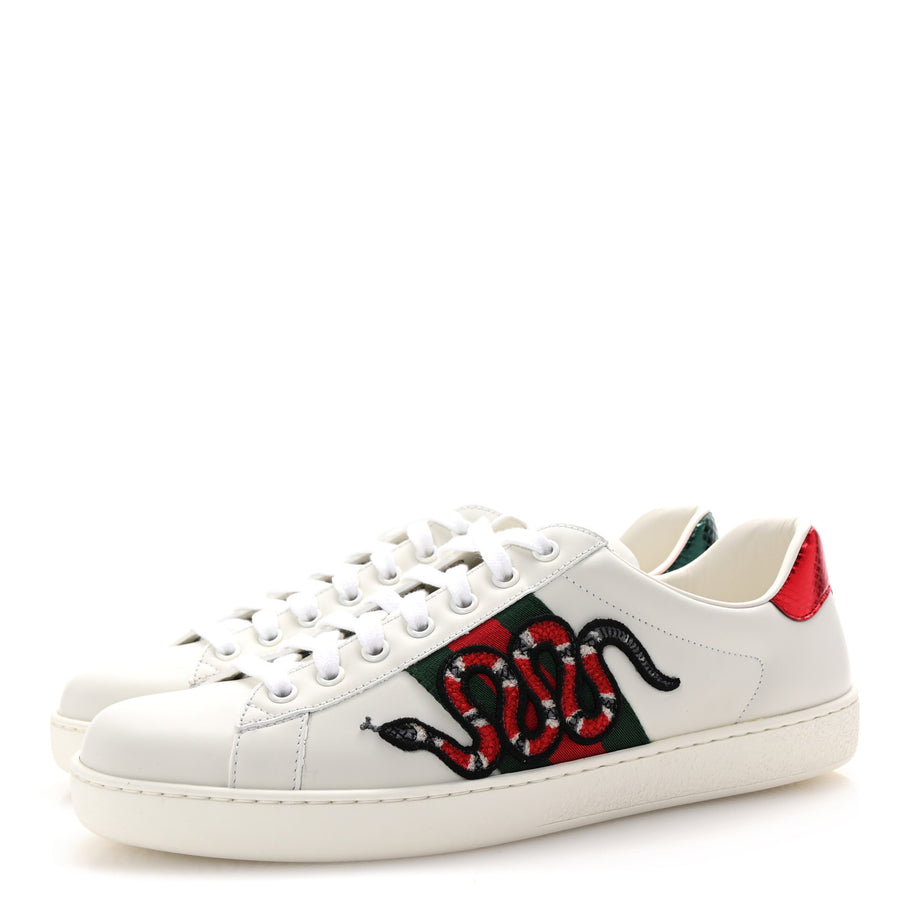 Gucci Calfskin Ayers Kingsnake Embroidered Mens Ace Sneakers 8 Green Red Image 4