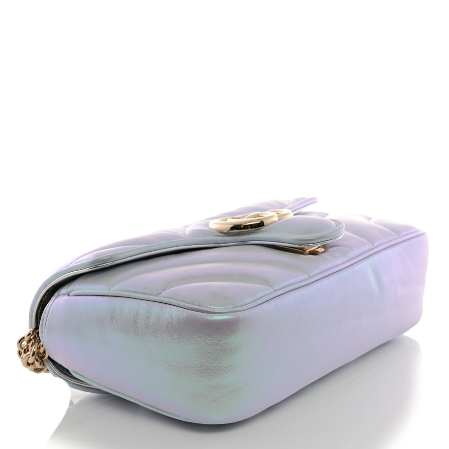 Gucci Iridescent Nappa Chevron Matelasse Small GG Marmont Shoulder Bag Iridescent Snow Light Blue Image 4