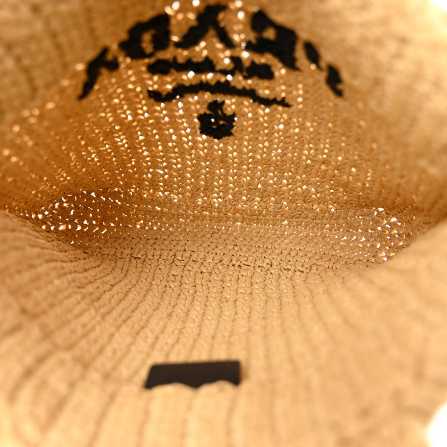 Prada Yarn Raffia Effect Crochet Embroidered Small Logo Tote Naturale Image 5