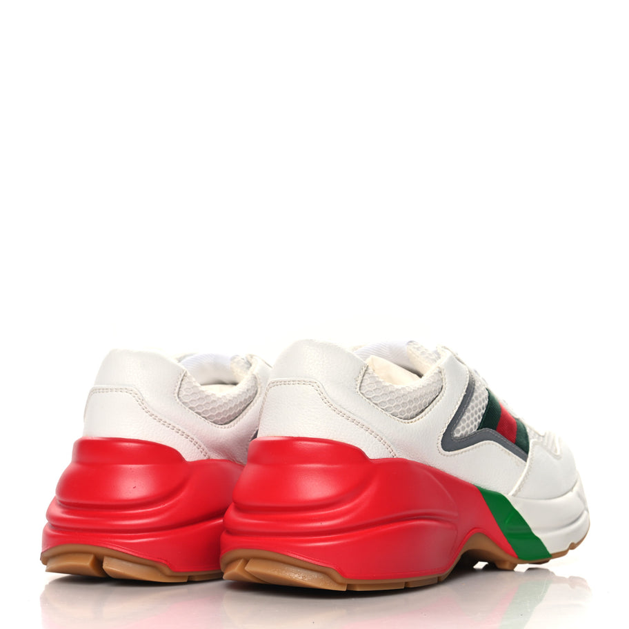 Gucci Lavaredo Eco Fabric Mesh Web Womens Rhyton Reflective Sneakers 35.5 Great White Green Red Silver Image 5