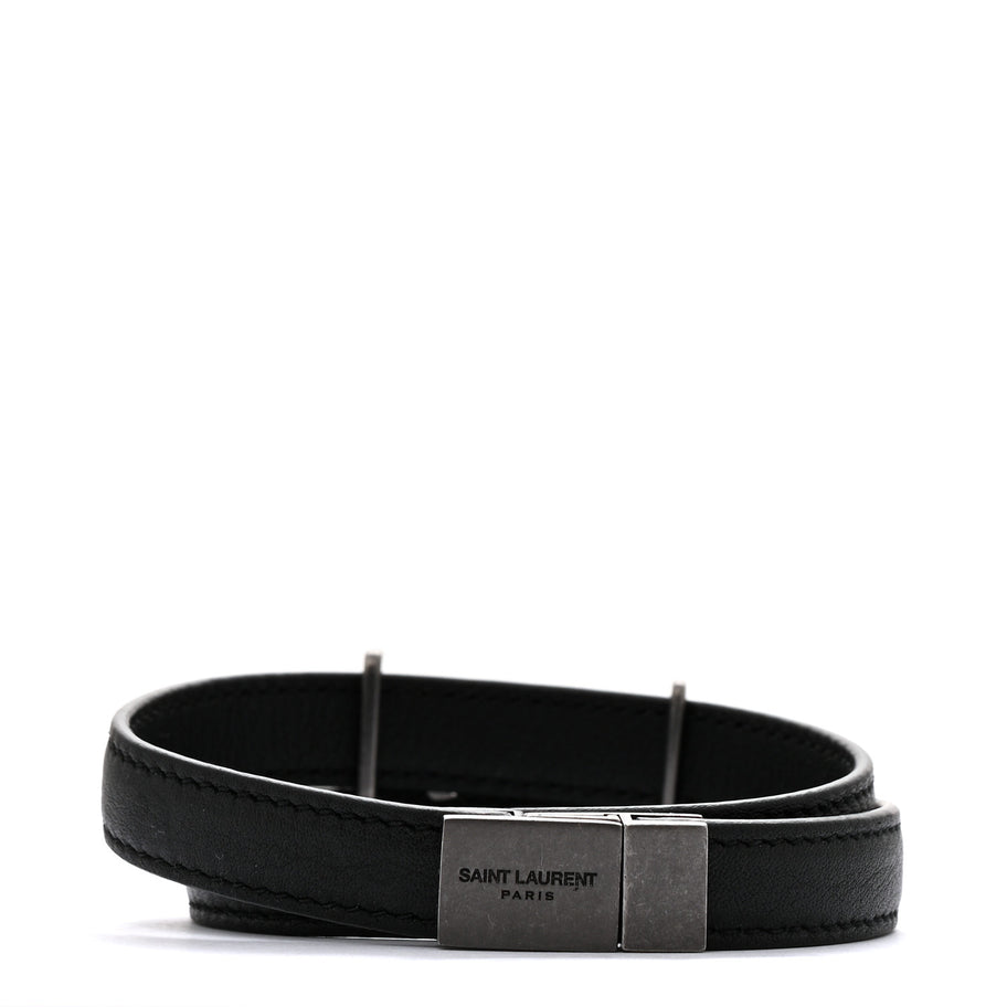 Saint Laurent Calfskin Opyum Double Wrap Bracelet Black Image 3
