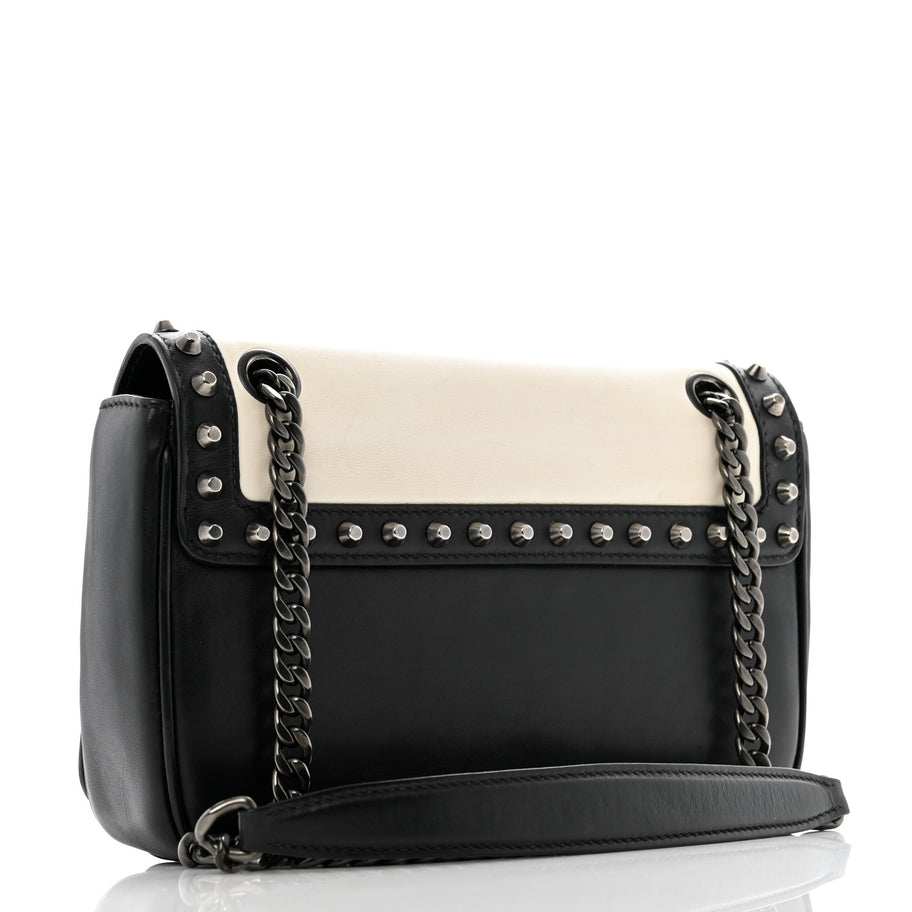 Prada Glace Calfskin Studded Crossbody White Black Image 3