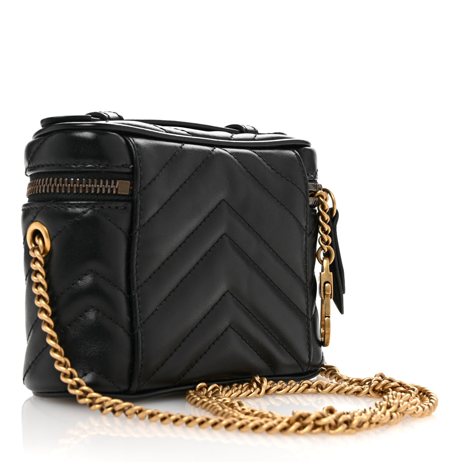 Gucci Calfskin Matelasse Chevron Mini GG Marmont Top Handle Bag Black Image 3