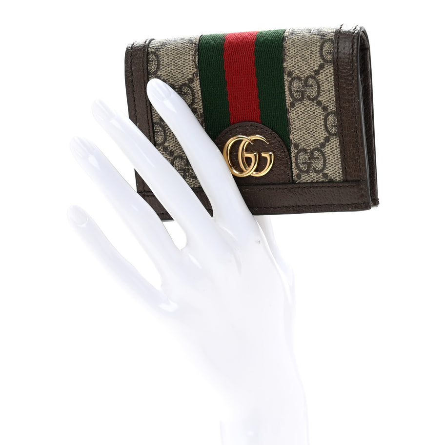 Gucci GG Supreme Monogram Web Ophidia Card Case Beige New Acero Image 2
