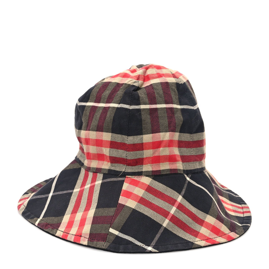 Burberry Technical Cotton Vintage Check Wide Brim Bucket Hat Black Red Image 7