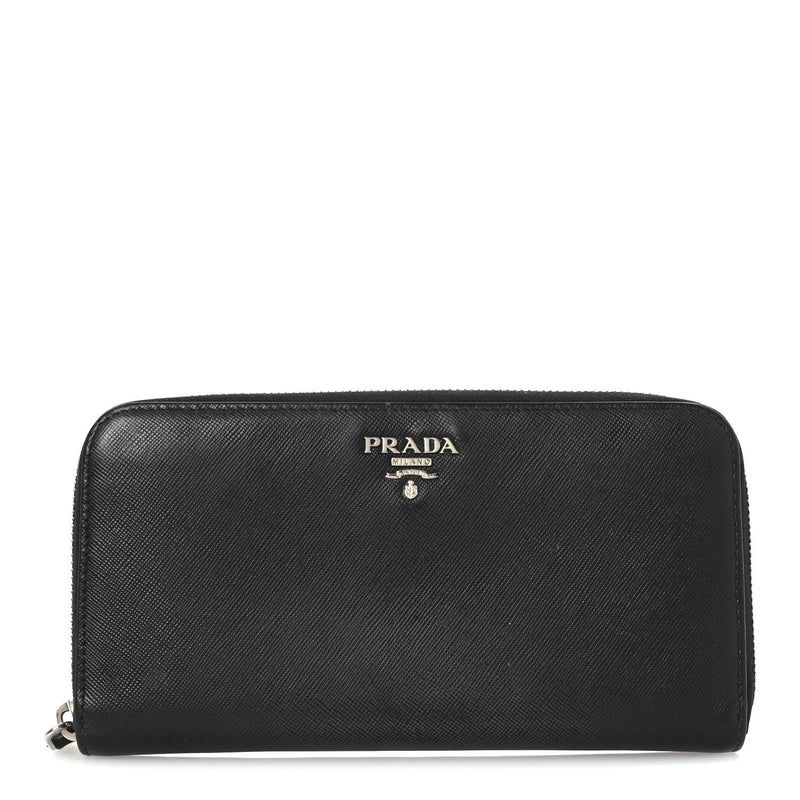  Prada Saffiano Metal Zip Around Wallet Black