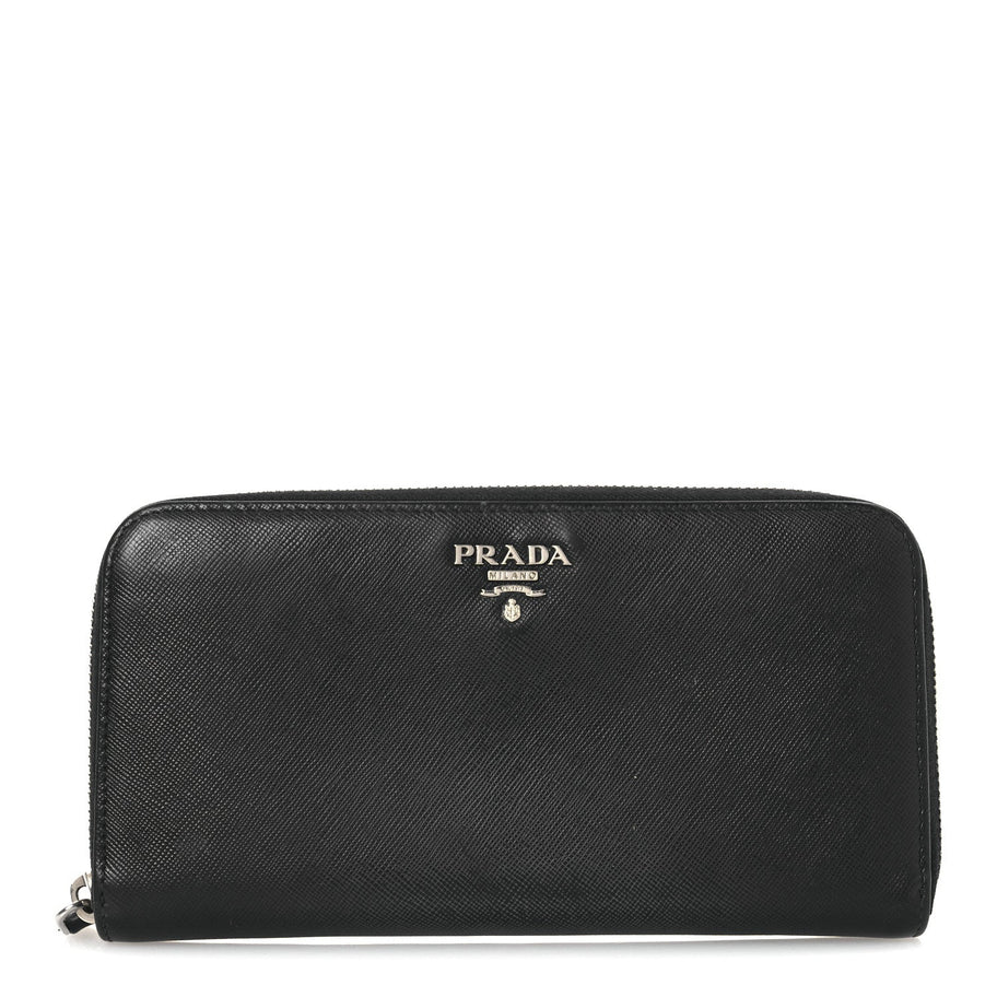 Prada Saffiano Metal Zip Around Wallet Black Image 1
