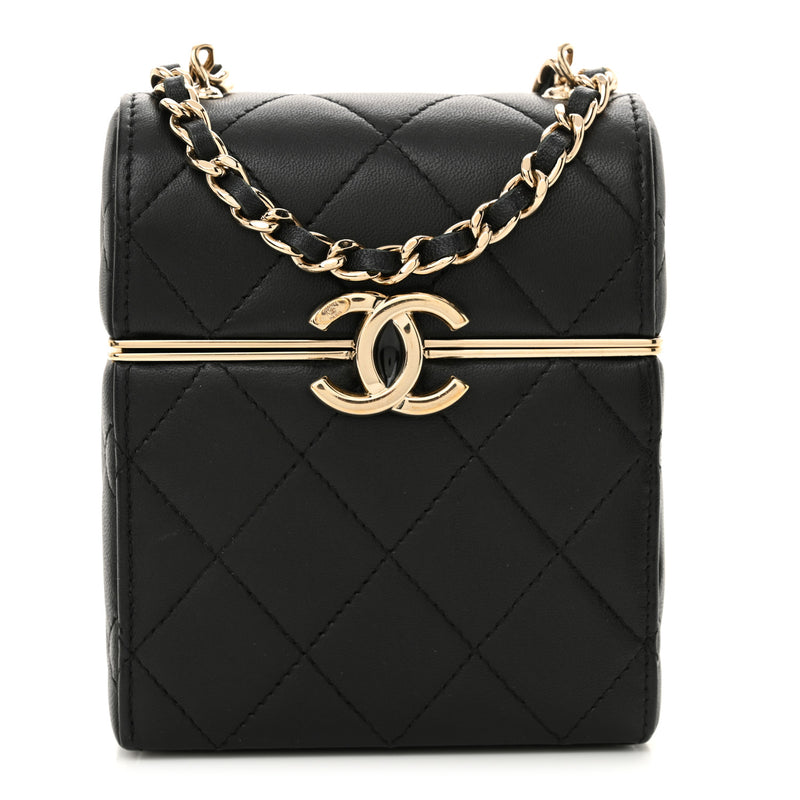  Chanel Lambskin Quilted Small Box With Chain Black