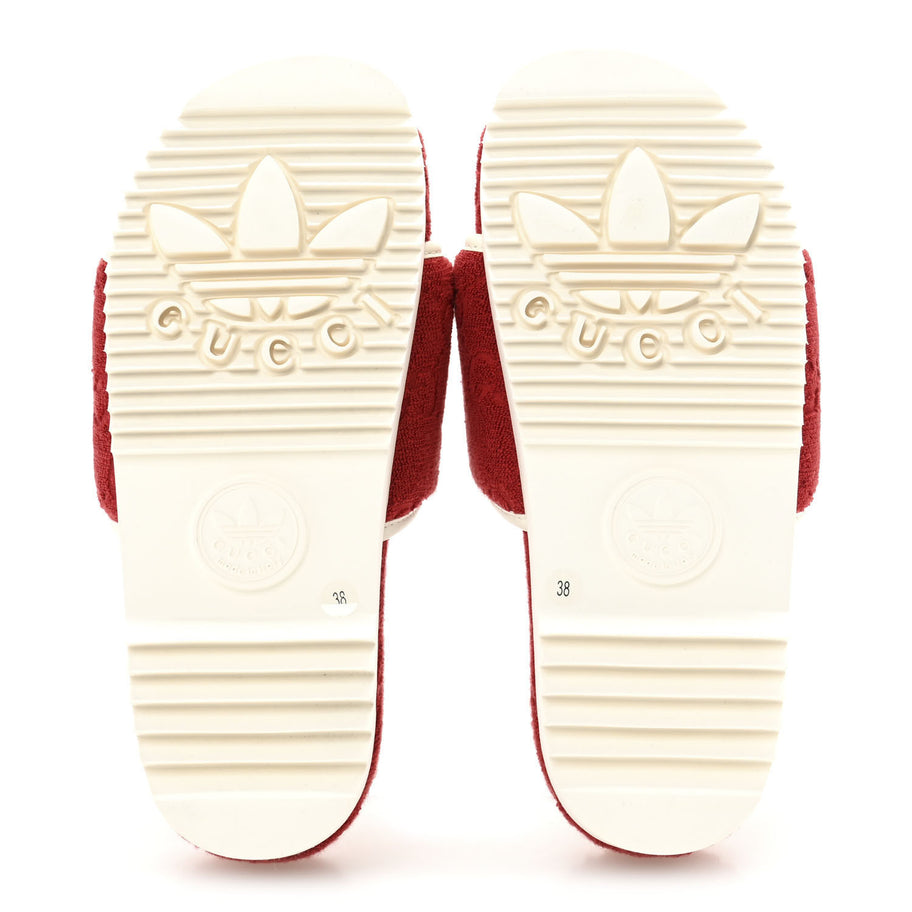 Gucci X ADIDAS Terry Cloth Trefoil GG Monogram Womens Platform Sandals 38 Maple Red Off White Image 6