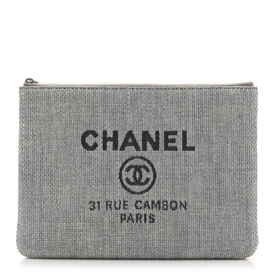 Chanel Woven Straw Raffia Medium Deauville Cosmetic Pouch Grey Image 1