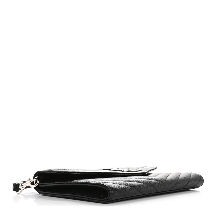 Saint Laurent Grain De Poudre Matelasse Chevron Monogram Envelope Clutch Black Image 4