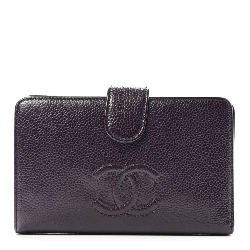 Chanel Caviar Timeless CC Zipped Pocket Wallet Dark Purple