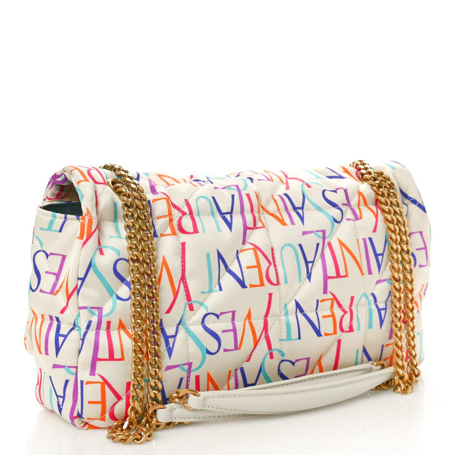 Saint Laurent Silk Carre Rive Gauche Print Patchwork Monogram Medium Jamie Multicolor White Image 3