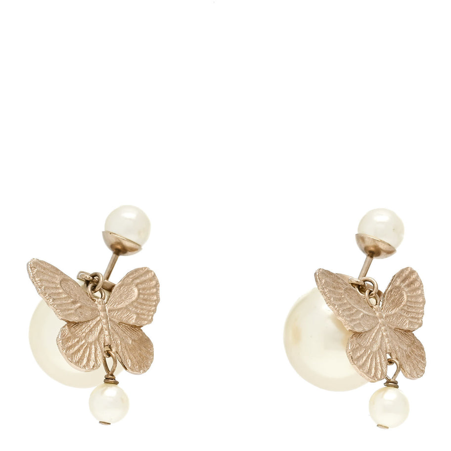 Christian Dior Pearl Butterfly Tribal Earrings Gold Image 1