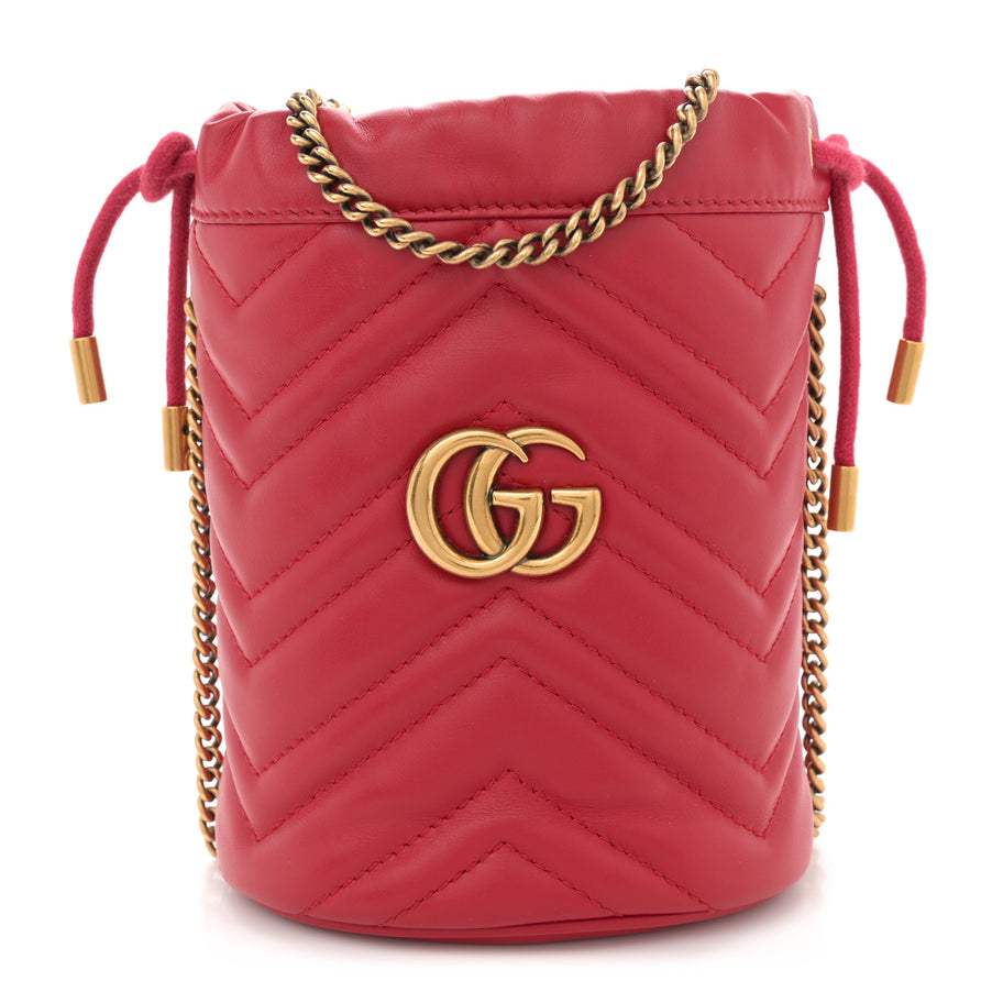 Gucci Calfskin Matelasse Mini GG Marmont 2.0 Bucket Bag Hibiscus Red Image 1