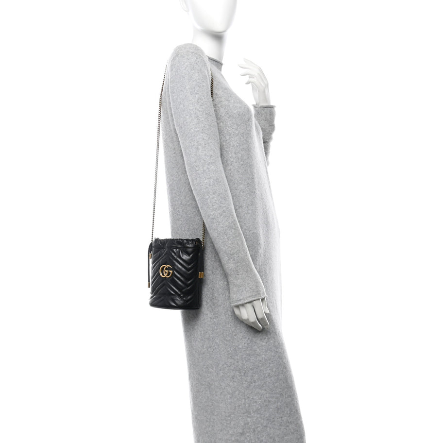 gucci black mini gg marmont 2.0 backpack Gucci Calfskin Matelasse Mini GG Marmont 2.0 Bucket Bag Black