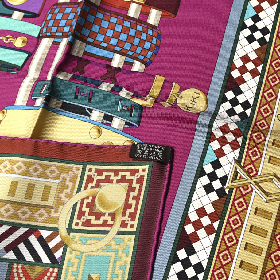 Hermes Silk Colliers de Chiens Scarf 90 Fuchsia Turquoise Grenat Image 3