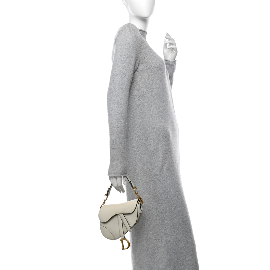Christian Dior Grained Calfskin Mini Saddle Bag Ivory Image 3