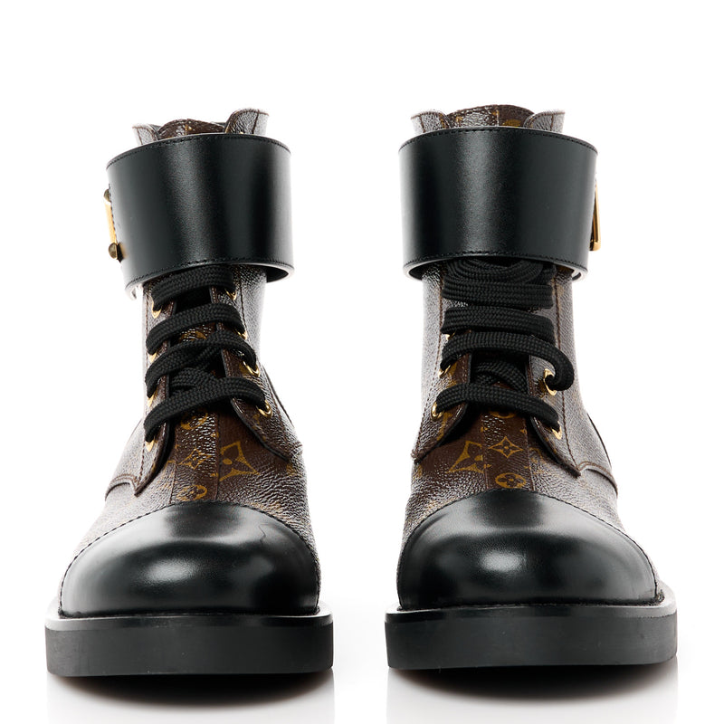  Louis Vuitton Calfskin Monogram Wonderland Flat Ranger Boots 37 Black