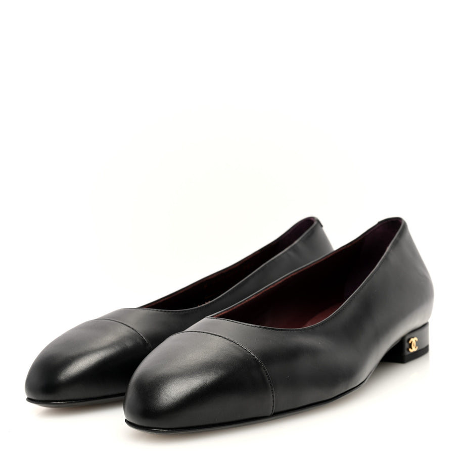 Chanel Lambskin Cap Toe CC Uniform Ballerina Flats 38.5 Black Image 2