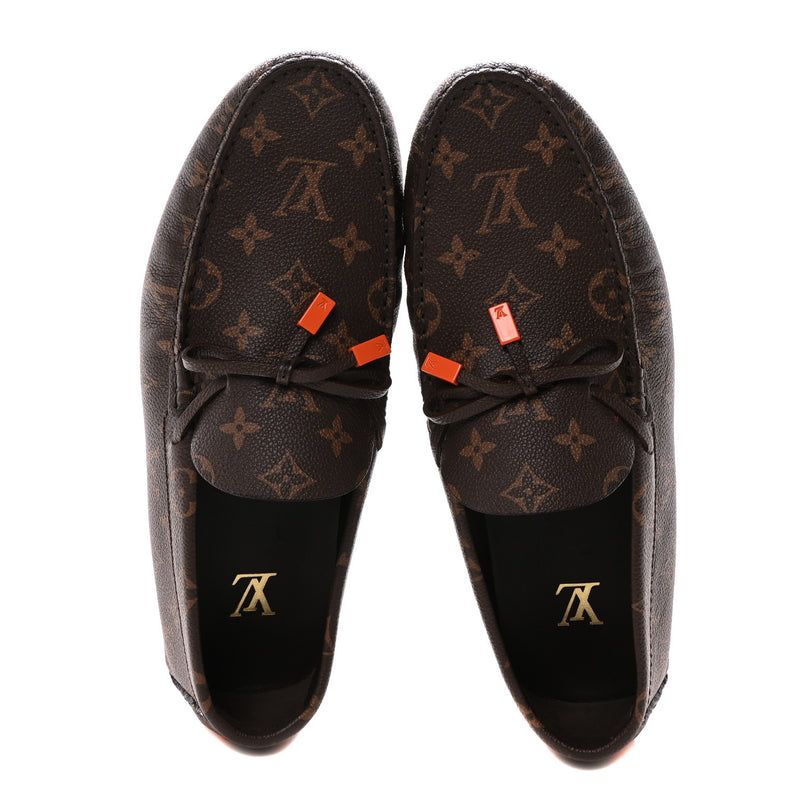 Louis Vuitton Monogram Macassar LV Driver Moccasin Loafers Orange