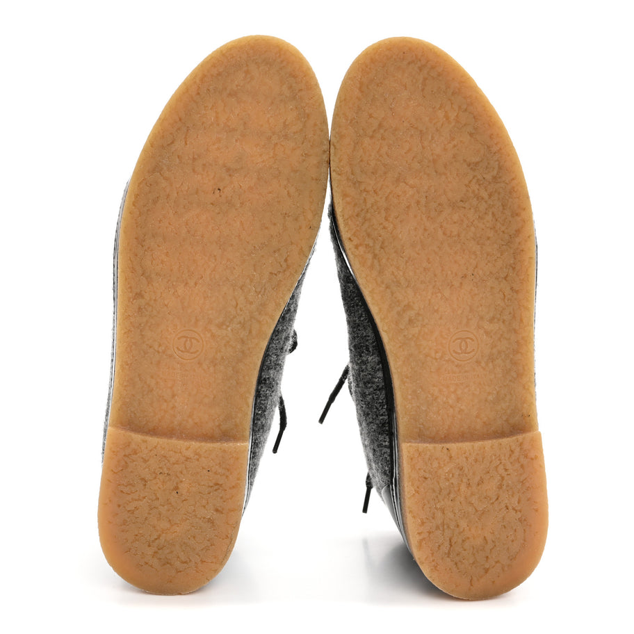 Chanel Wool Calfskin CC Lace Up Short Boots 37.5 Grey Black Image 6