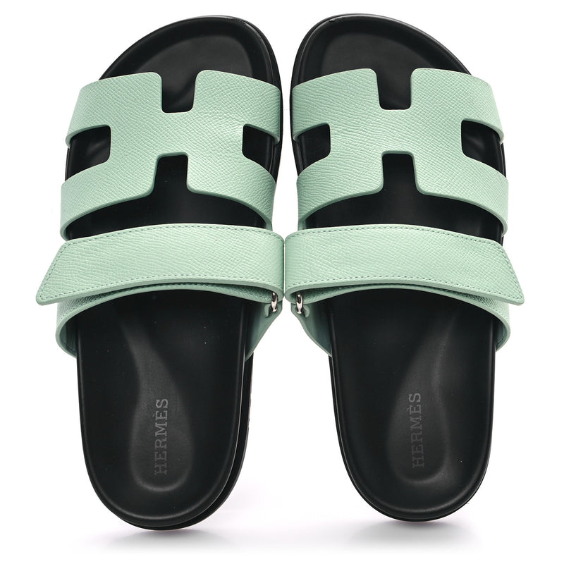  Hermes Epsom Womens Chypre Sandals 37.5 Vert Jade