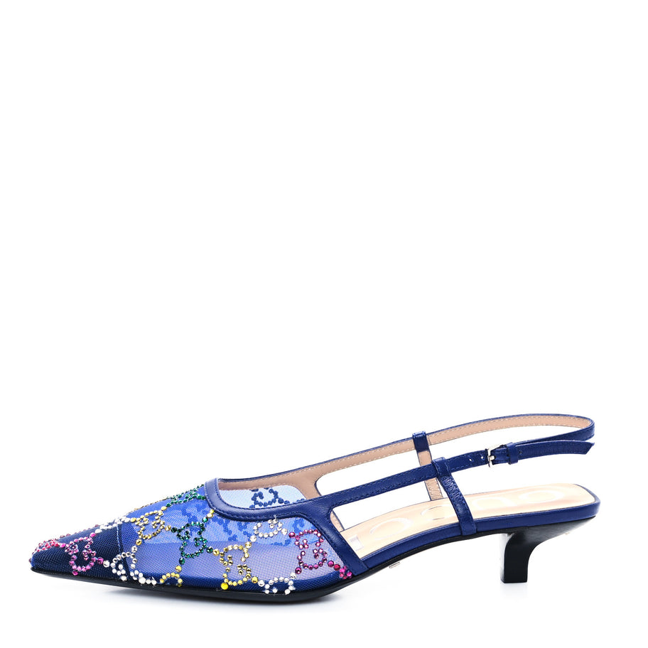 Gucci Tela Retino Nappa Charlotte Crystal GG Monogram Square G 35mm Slingback Pumps 35.5 Splash Net Blue Witch Image 1