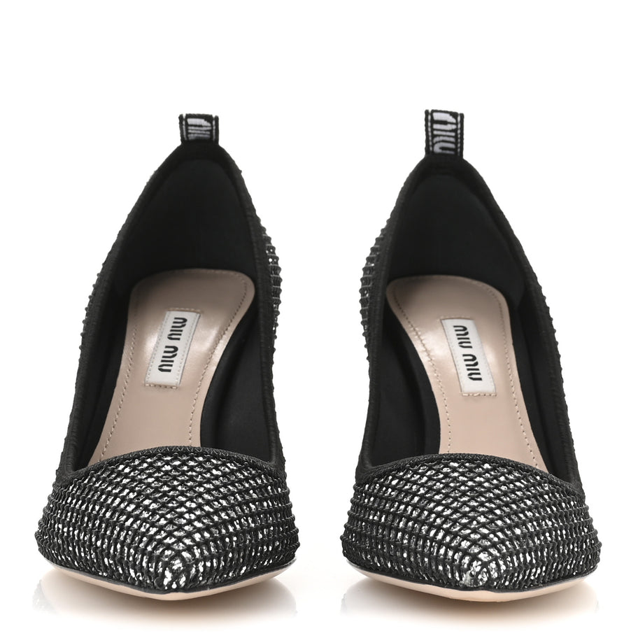 Miu Miu Glitter Rete 85 Pumps 35.5 Silver Black Image 3