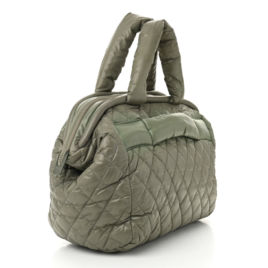 Chanel Nylon Quilted Coco Cocoon Bowler Green Image 3