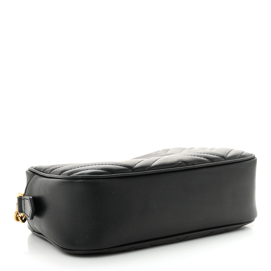 Gucci Calfskin Matelasse Small GG Marmont Chain Shoulder Bag Black Image 4