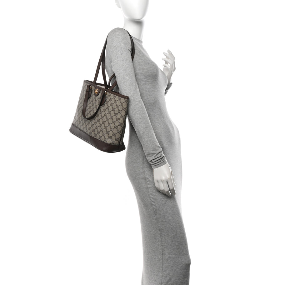 Gucci GG Supreme Monogram Textured Calfskin Medium Ophidia Shoulder Tote Bag Beige Ebony New Acero Image 2