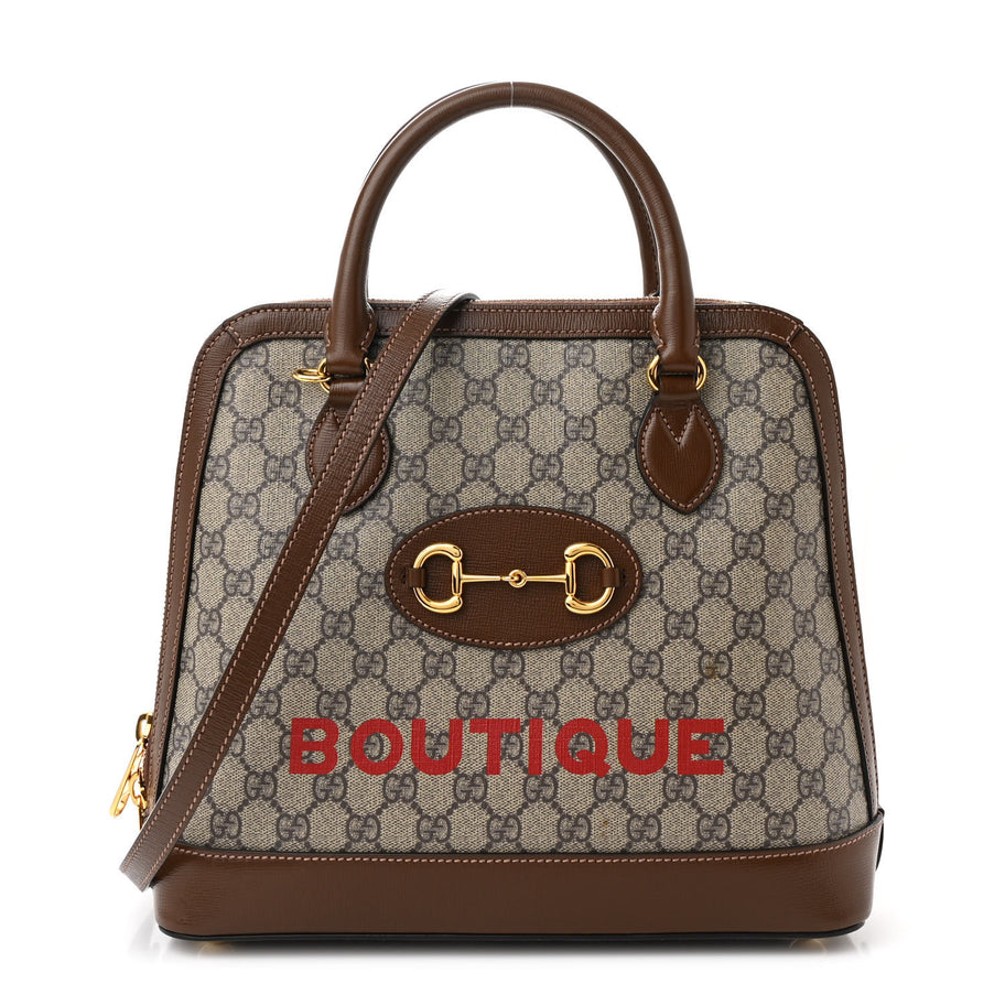 Gucci GG Supreme Monogram Azalea Calfskin Boutique Horsebit 1955 Top Handle Bag Beige Ebony Brown Sugar Image 1